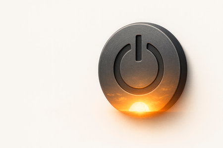 Power button with the image of the sunrise. Space for textの素材