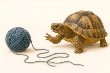 The turtle reaches for a ball of threadの素材