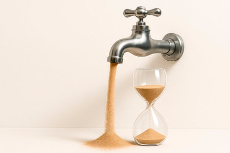 A crane from which sand flows past the hourglass. Space for textの素材
