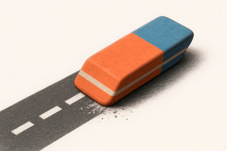 The eraser erases the road, leaving a voidの素材