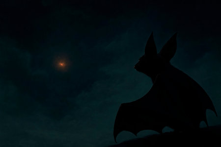 A bat in the dark looks at a distant starの素材