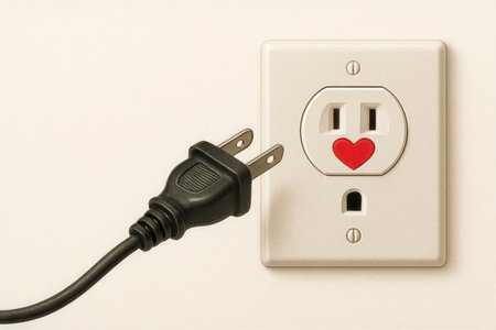 The plug in front of the socket has a hole with a heart icon. Space for textの素材