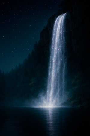 A magical waterfall of stars against the night skyの素材