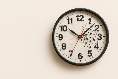 Wall clock with flying numbers, time concept. Space for textの素材