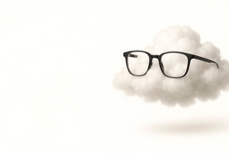 Glasses floating on a cloud, a concept of lightness and dreaminess. Space for textの素材