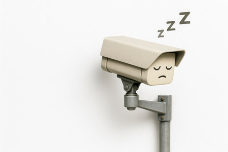 Sleeping surveillance camera with a painted face. Space for textの素材