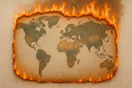A world map with burning edgesの素材