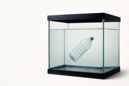 A plastic bottle in an aquarium with water. Ecological concept. Space for textの素材