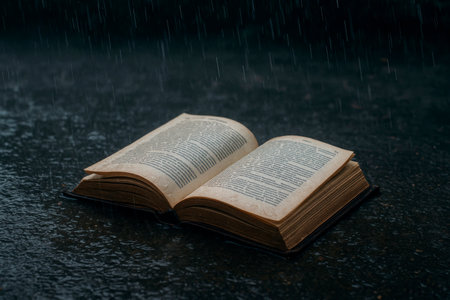 An open book in the rain on the asphaltの素材