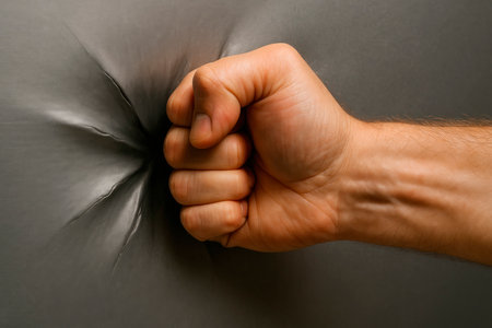 A clenched fist presses the surfaceの素材