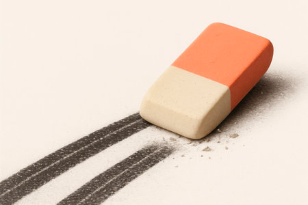 The eraser erases the dark stripe on a light background. Space for textの素材