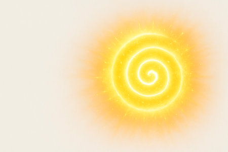 Glowing sun in the shape of a spiral on a light background. Space for textの素材