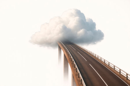 A highway stretching into a cloud on a white background. Space for textの素材