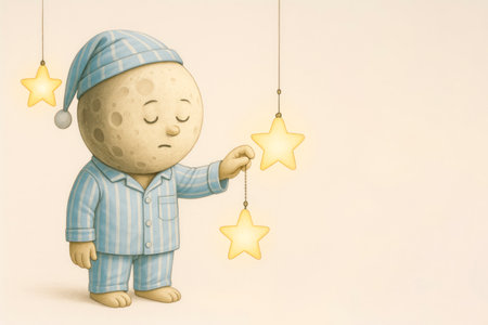 A month in pajamas turns off the starlight before going to bed. Space for textの素材