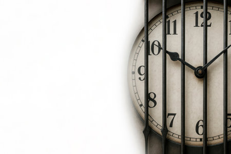 The clock behind the bars, symbolizing the time limit. Space for textの素材