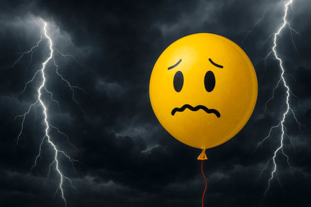 A sad balloon in a thundercloud. Space for textの素材