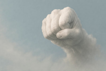 A cloud in the shape of a clenched fist. Space for textの素材
