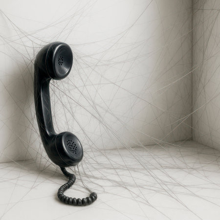 The old phone is in the web of oblivion. Space for textの素材