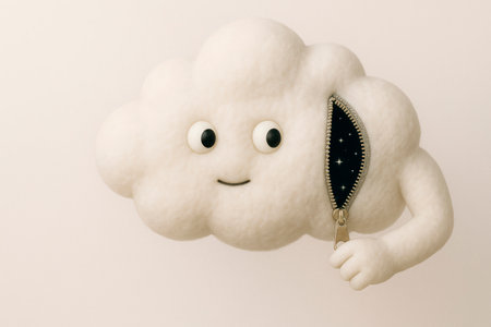 A cloud reveals lightning on a zipper, showing spaceの素材