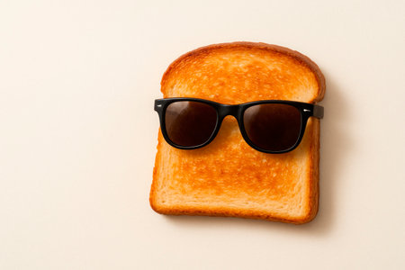 Toasted toast in sunglasses. Space for textの素材