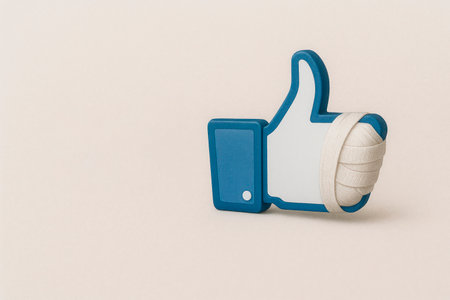 Like badge with bandaged fingers. Space for textの素材