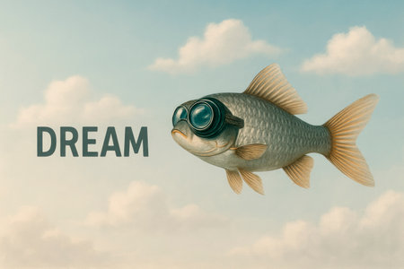 A fish with glasses dreams of flying in the skyの素材