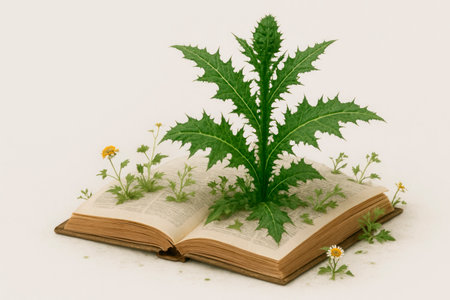 A dictionary from which weeds and flowers grow. Space for textの素材