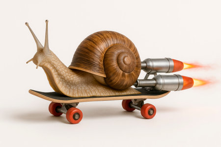 A snail on a skateboard with jet enginesの素材