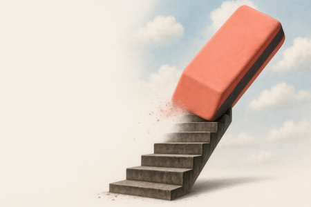 A staircase that is erased by a giant eraser. Space for textの素材