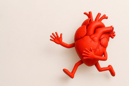 A fleeing heart with arms and legs is a metaphor for escaping from feelings. Space for textの素材