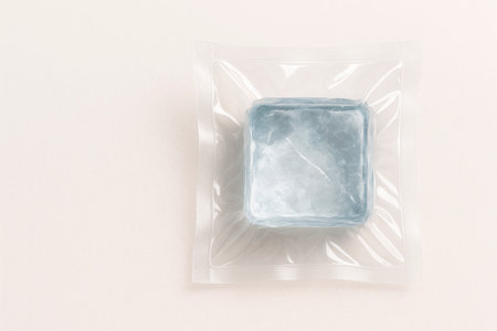 Evacuated cubic ice block on a light background. Space for textの素材
