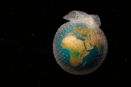 Planet Earth wrapped in bubble wrap. Space for textの素材