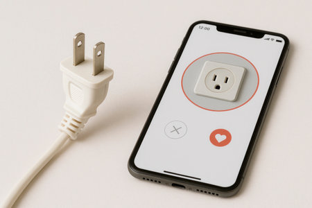 The electrical plug and socket on the phone screen is the idea of digital compatibilityの素材
