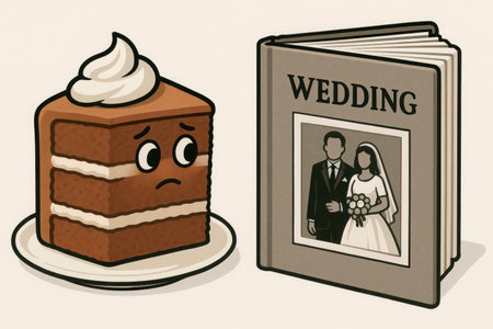 A sad piece of cake looks at the wedding albumの素材