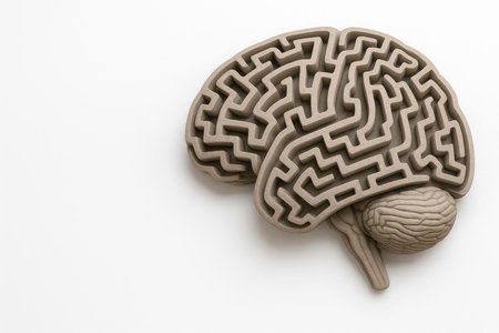 The brain in the form of a labyrinth on a light background. Space for textの素材