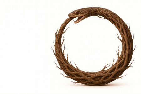 A ring-shaped snake eating its own tail. Space for textの素材