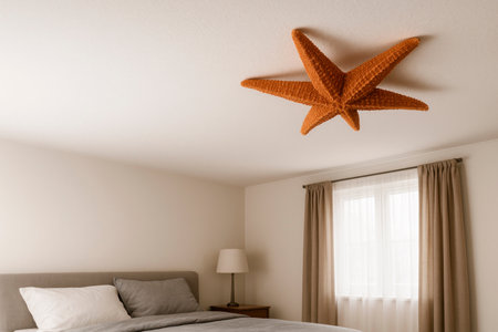 A starfish crawling on the ceiling of the bedroom. Space for textの素材