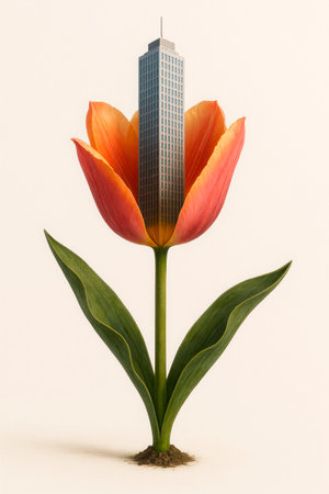 A skyscraper growing from tulip petalsの素材