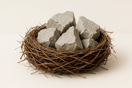 A bird's nest filled with rough stonesの素材