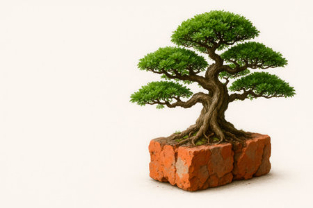 Bonsai is a tree that grows from a piece of brick. Space for textの素材