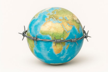 A globe wrapped in barbed wireの素材