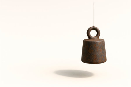 A suspended metal weight casts a shadow. Space for textの素材