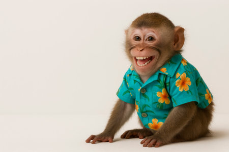 Monkey in a bright Hawaiian shirt. Space for textの素材