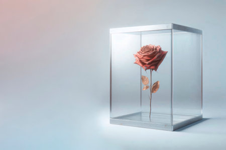 Red rose in a glass showcase. Space for textの素材