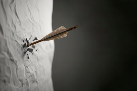An arrow piercing a paper wall. Space for textの素材
