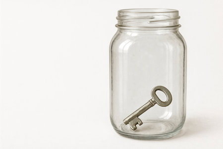 The key is in a glass jar. Space for textの素材