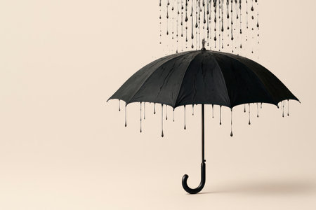 A black umbrella in the rain made of drops of ink. Space for textの素材