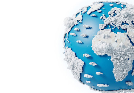 The earth is in the clouds, like a ball from the sky. Space for textの素材