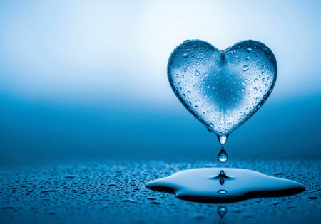 Water heart made of drops on a blue background. Space for textの素材