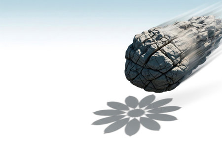 A falling stone casting the shadow of a flower. Space for textの素材